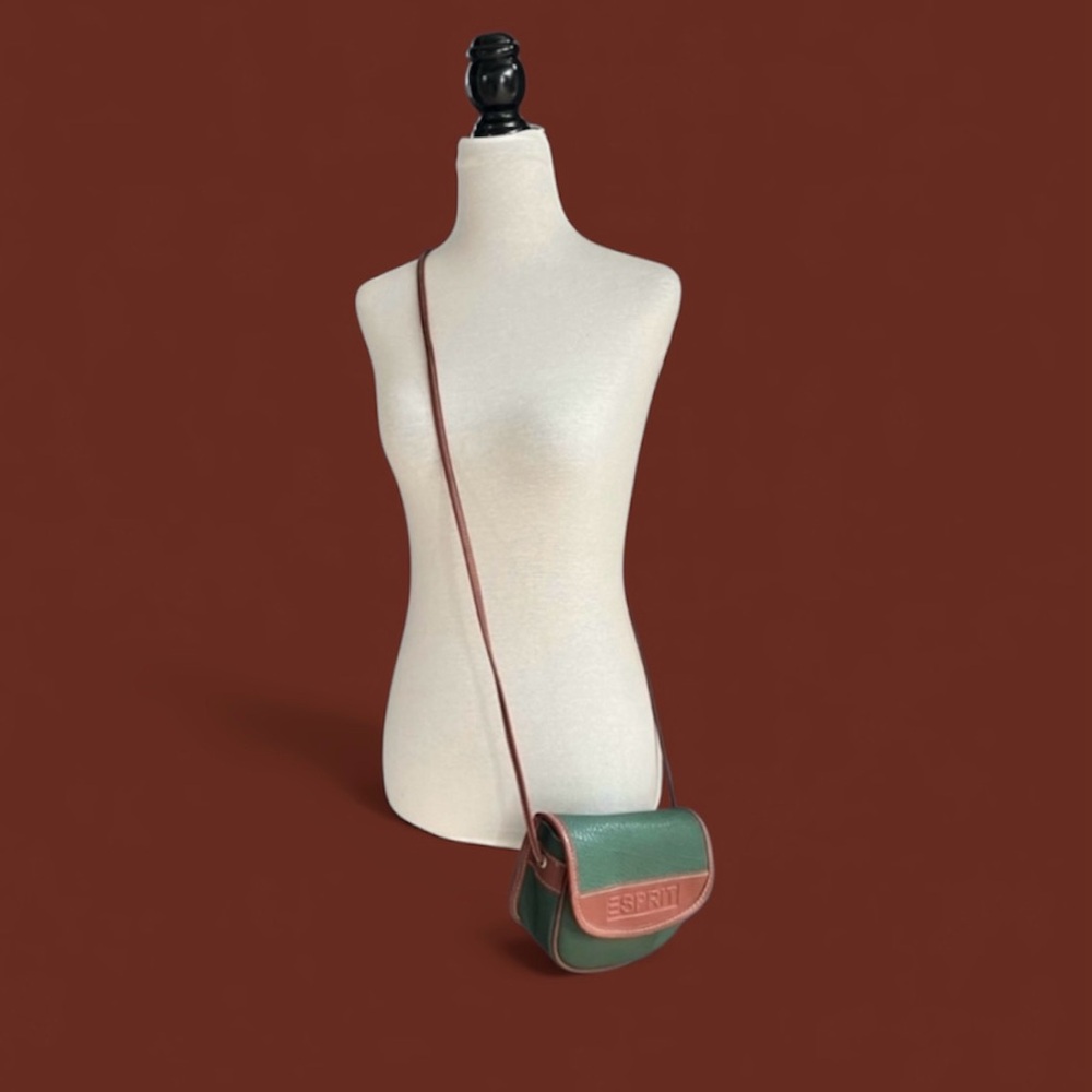 Esprit Green & Brown Pebbled Leather Crossbody Purse 80s Authentic Rare find!